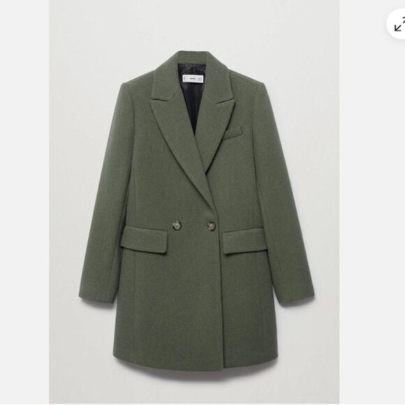 MANGO Khaki/Sage Green Wool Double-Breasted Coat - Picture 1 of 10